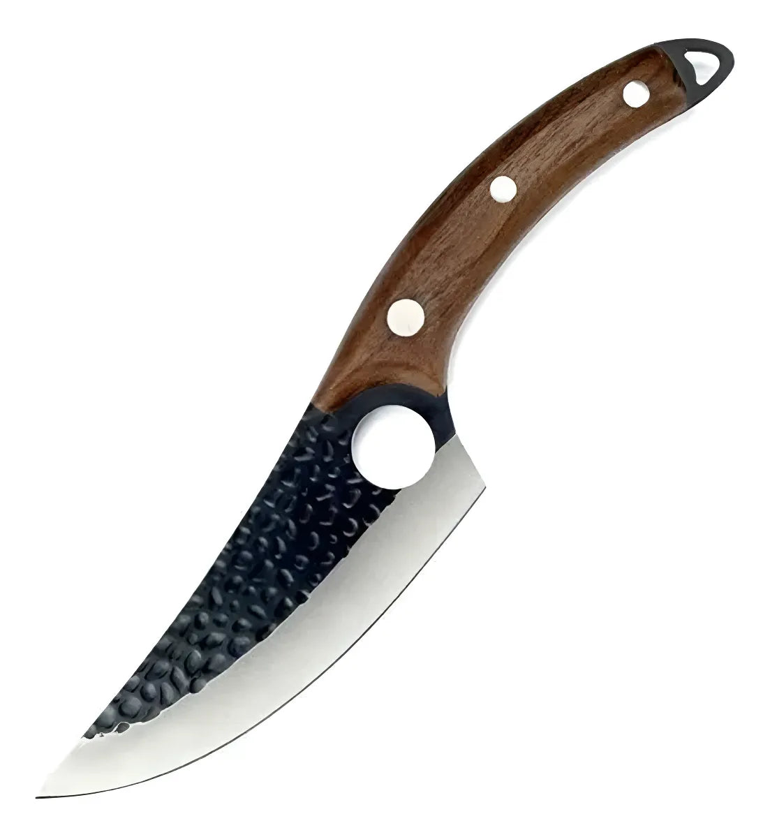 Cuchilla Curva Táctica Carbono Mango Madera Remachado 4mm Ma