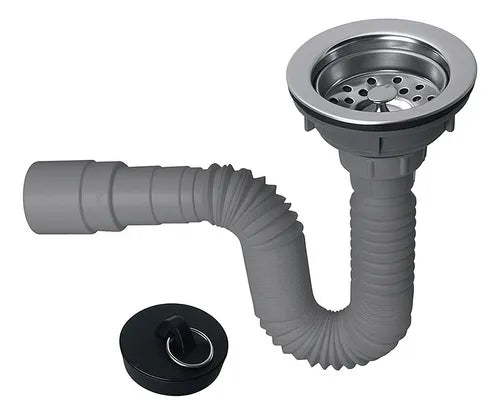 Sifón Gris Con Válvula Y Tapon Baño Cocina -