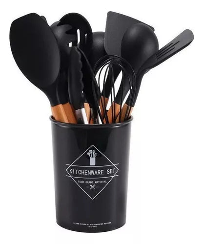 Set 12 Utensilios Cocina Espatulas De Silicona Color negro