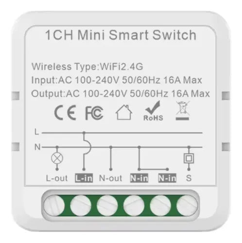 Modulo Mini Smart 16a 1 Ch Domotica Wifi Tuya Smart