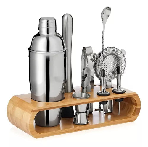 Set 10 Piezas Coctelería Base Bambú Bartender