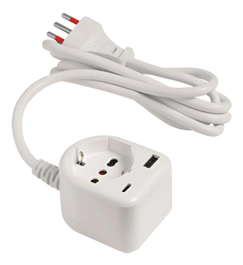 Alargue Schuko + Cargador Usb + Cargador Tipo C + Cable 1,5m