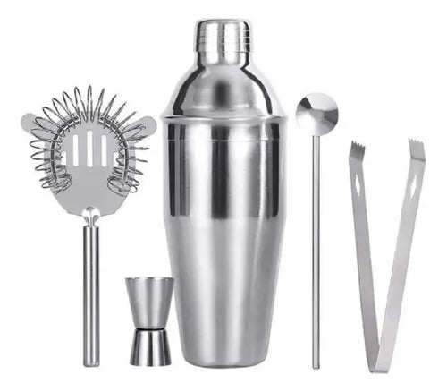 Set Bartender Coctelería 5 Piezas Acero Inoxidable Coctelera