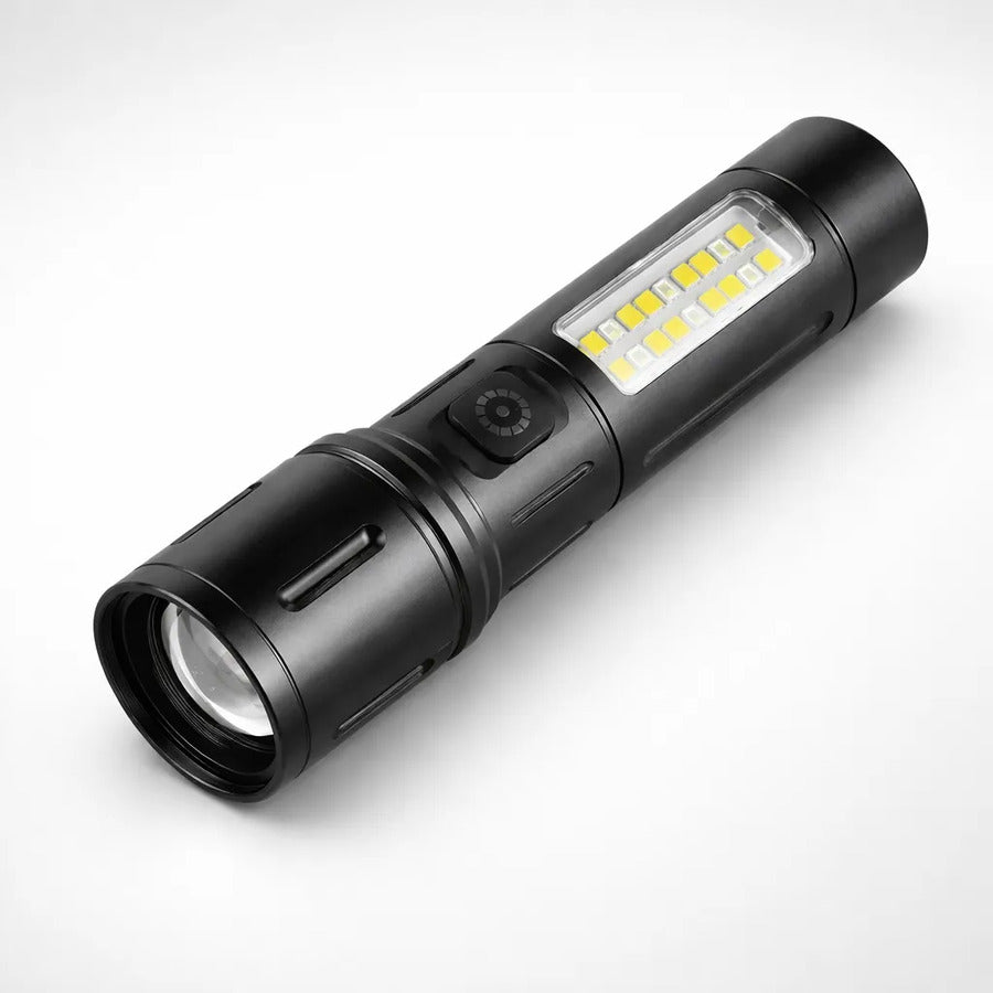Linterna Led Recargable Con Zoom Ajustable Y 5 Modos De Luz