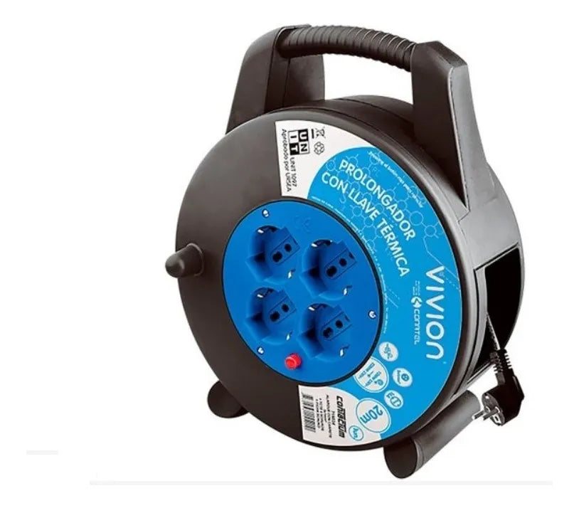 Alargue Enrollador Carrete 20 Metros 4 Tomas  Negro conatel