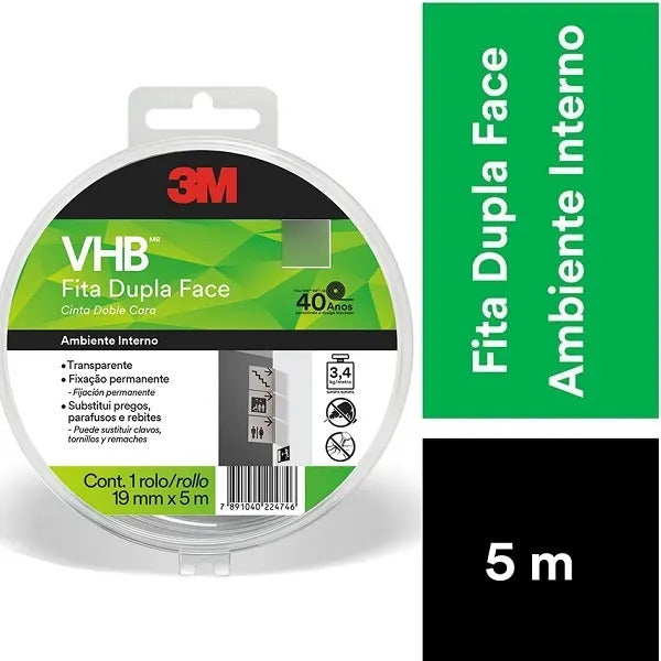 Cinta Doble Faz 3m Transparente 19 Mm X 5mts interior