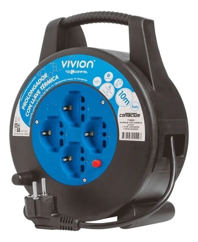 Alargue Carrete Enrollador 10 Metros -4 Tomas Shucko Conatel