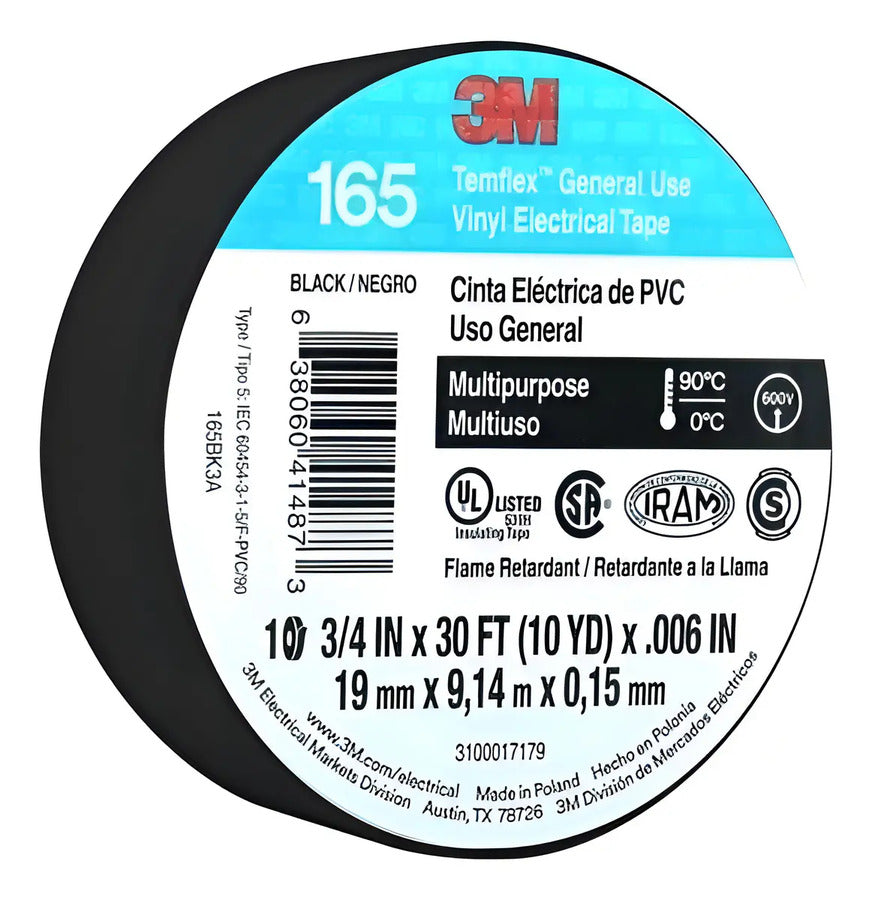Cinta Aisladora 3m Temflex Negro 19mm X 18.3m