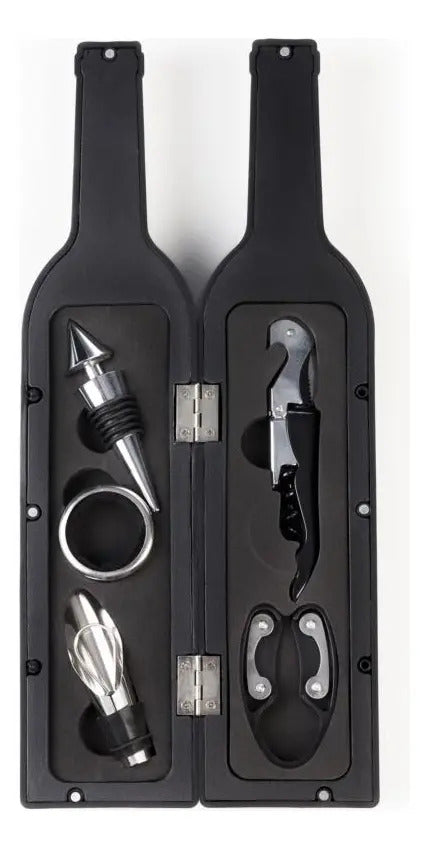 Set De Vino 5 Piezas En Estuche Con Forma De Botella