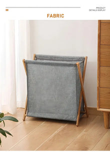 Canasto Cesto Plegable Madera Tela Ropa