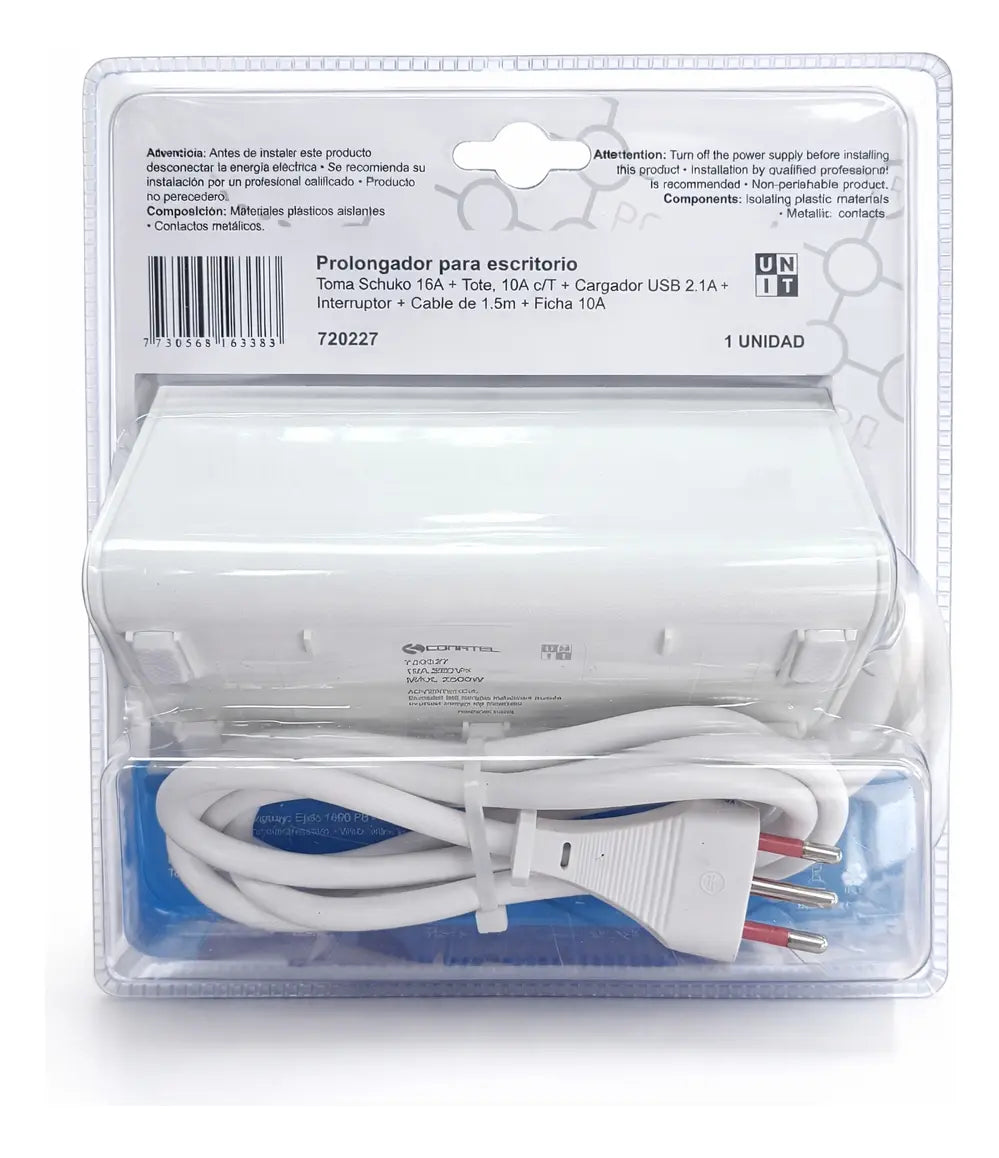 Alargue Escritorio Ficha 3l C/sch+3l+USB 1.5 Mt Conatel - vista 2 - Electroimporta