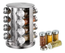 Especiero Redondo Giratorio 16 Frascos De Vidrio Acero Inox