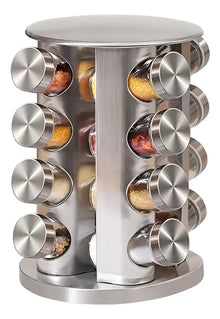 Especiero Redondo Giratorio 16 Frascos De Vidrio Acero Inox