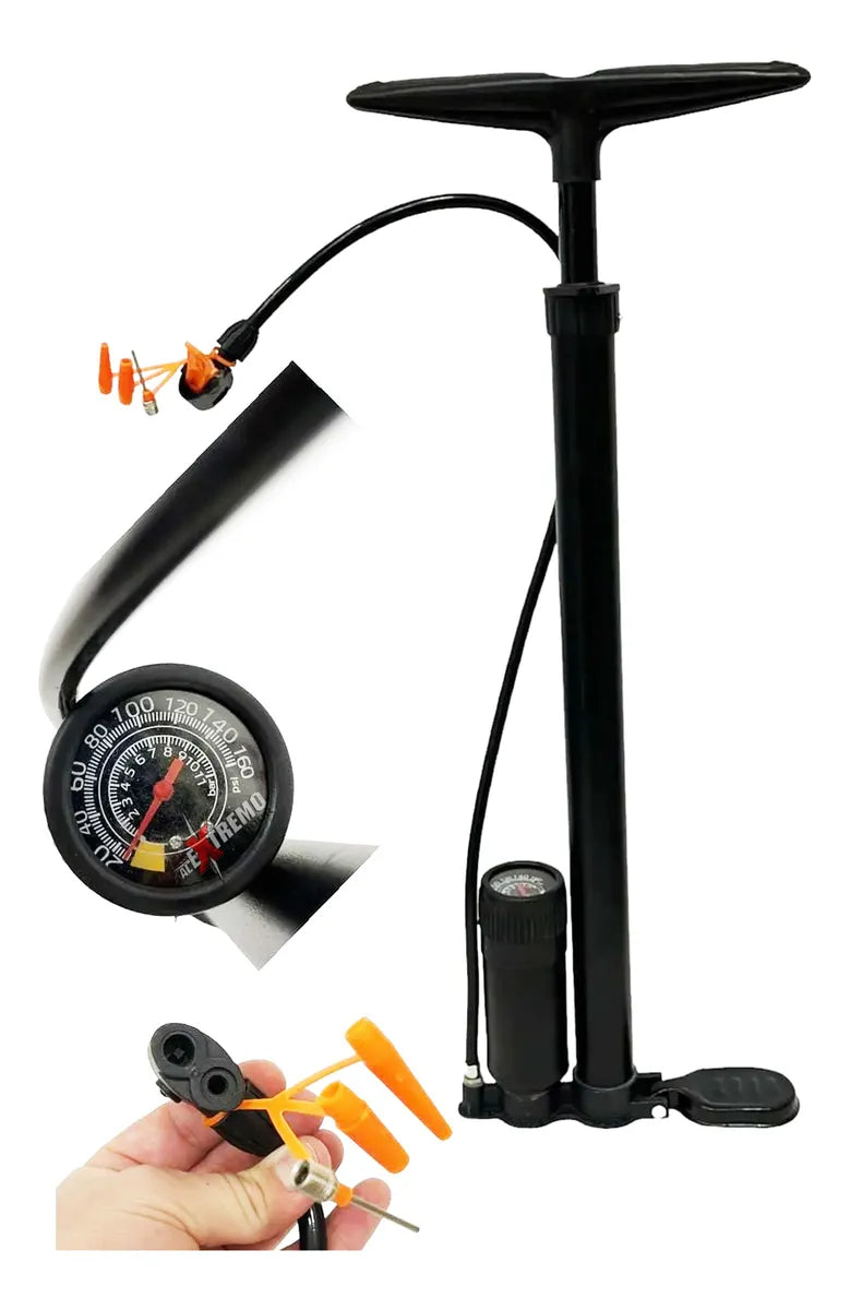 Inflador 63 Cm C/manometro Aire Moto Bici Auto Negro