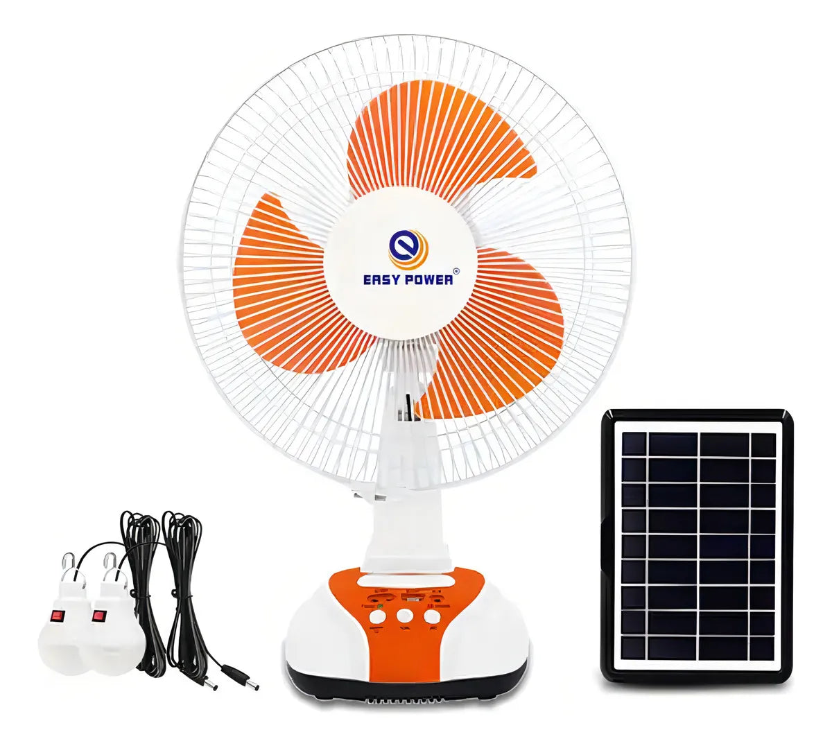 Ventilador Solar De 3 Aspas 30cm Con Luz Cargagador Usb Y 2