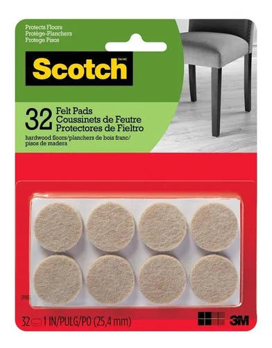 Protector Fieltro Adhesivo 3m Redondo 32 Pcs