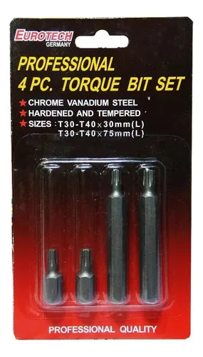 Juego Puntas Torx 4 Pcs Eurotech Germany