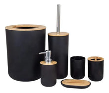 Set Baño 6 Pcs Dispensador Jabonera Papelera Cepillo Negro