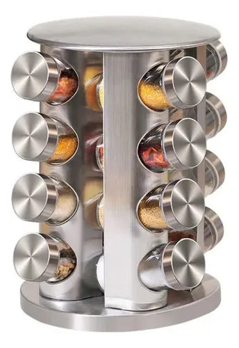 Especiero Redondo Giratorio 16 Frascos De Vidrio Acero Inox