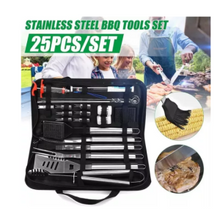 Set 24 Pzas Parrilla Utensilios Parrillero Asador Acero Inox