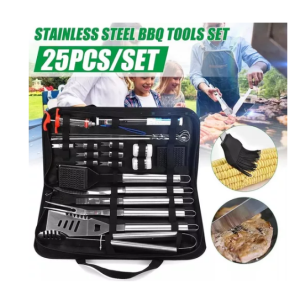 Set 24 Pzas Parrilla Utensilios Parrillero Asador Acero Inox
