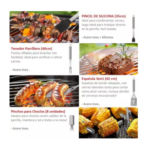 Set 24 Pzas Parrilla Utensilios Parrillero Asador Acero Inox