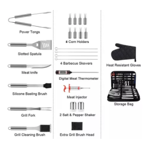 Set 24 Pzas Parrilla Utensilios Parrillero Asador Acero Inox