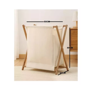 Canasto Cesto Plegable Madera Tela Ropa