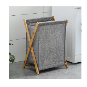 Canasto Cesto Plegable Madera Tela Ropa