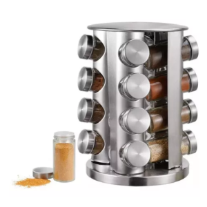 Especiero Redondo Giratorio 16 Frascos De Vidrio Acero Inox