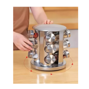 Especiero Redondo Giratorio 16 Frascos De Vidrio Acero Inox