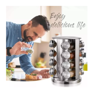 Especiero Redondo Giratorio 16 Frascos De Vidrio Acero Inox