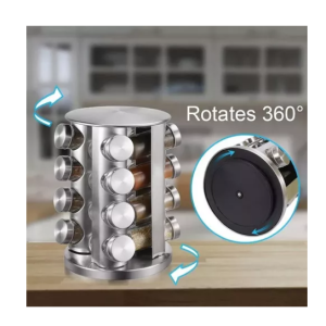 Especiero Redondo Giratorio 16 Frascos De Vidrio Acero Inox