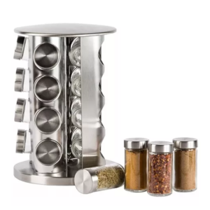 Especiero Redondo Giratorio 16 Frascos De Vidrio Acero Inox