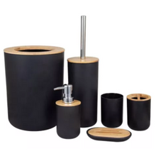 Set Baño 6 Pcs Dispensador Jabonera Papelera Cepillo Negro
