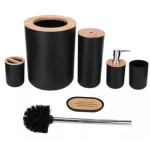 Set Baño 6 Pcs Dispensador Jabonera Papelera Cepillo Negro