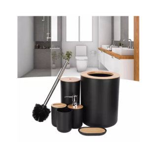 Set Baño 6 Pcs Dispensador Jabonera Papelera Cepillo Negro