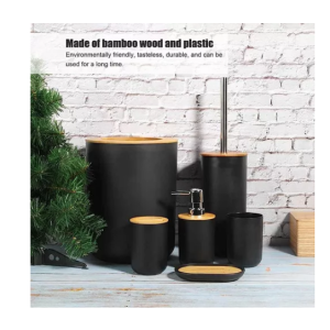 Set Baño 6 Pcs Dispensador Jabonera Papelera Cepillo Negro