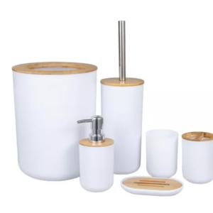 Set Baño 6 Pcs Dispensador Jabonera Papelera Cepillo Blanco