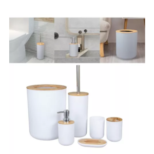 Set Baño 6 Pcs Dispensador Jabonera Papelera Cepillo Blanco