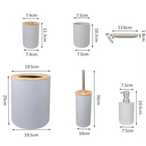 Set Baño 6 Pcs Dispensador Jabonera Papelera Cepillo Blanco