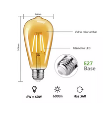 Lampara Led Filamento Vintage Retro Ambar 6w