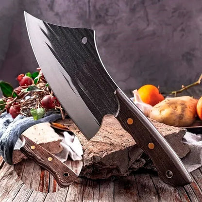 Cuchillo Hacha De Cocina Kobe Con Mango De Madera