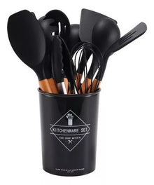 Set 12 Utensilios Cocina Espatulas De Silicona Color negro